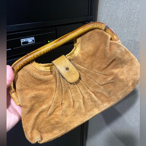 Handbags - VINTAGE bamboo suede clutch purse bag leather boho